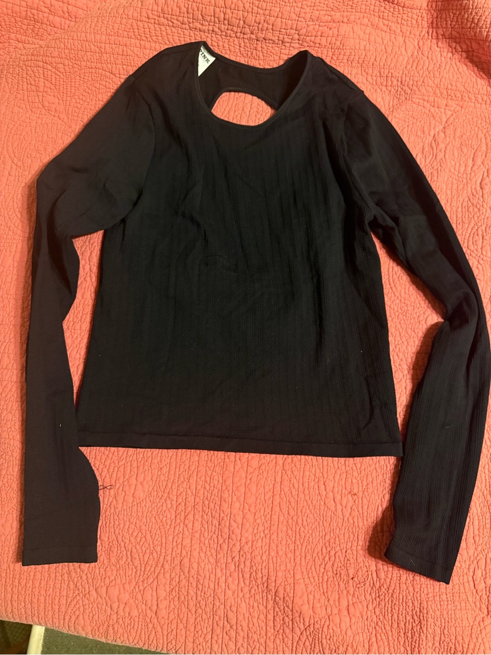 Women's Black Long-Sleeve Ribbed Cutout Top size medium